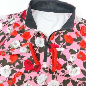 G/FORE Womens Large Pink Rose Floral 1/4 Zip Performance Golf Pullover